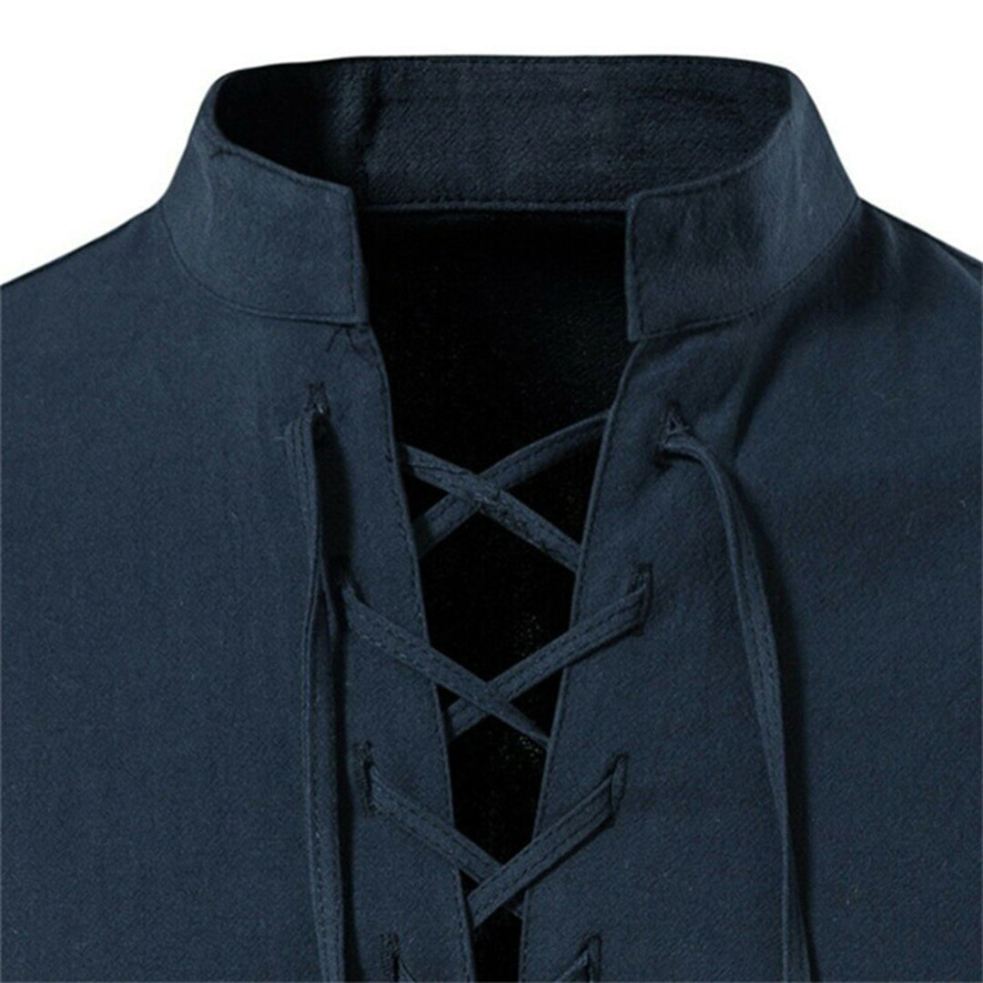 Louie Linen Relaxed Fit Lace-Up Shirt | Band Collar Lace-Up Shirt