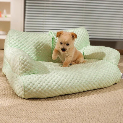 Quilted Fabric Dog Sofa With Supportive Armrests