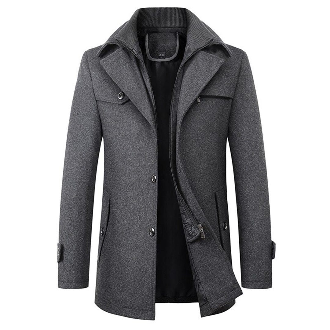 Benjamin Wool Thigh-Length Winter Coat | Button Front Winter Coat