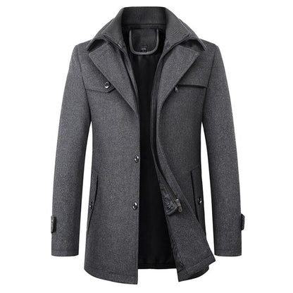 Benjamin Wool Thigh-Length Winter Coat | Button Front Winter Coat