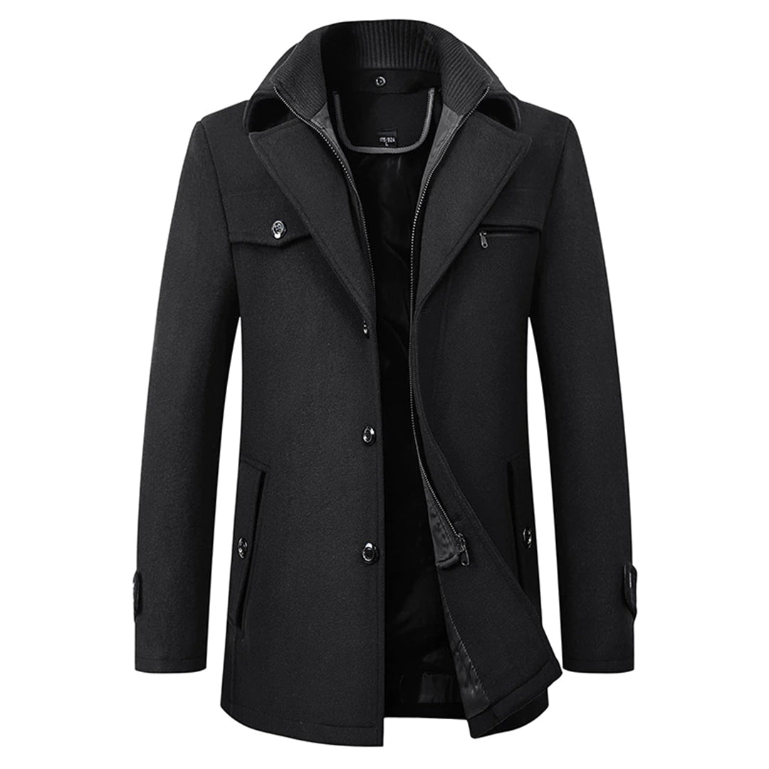 Benjamin Wool Thigh-Length Winter Coat | Button Front Winter Coat