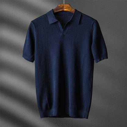 Textured Knit Open Placket Polo Shirt for Men – Smart-Casual Style & Comfort