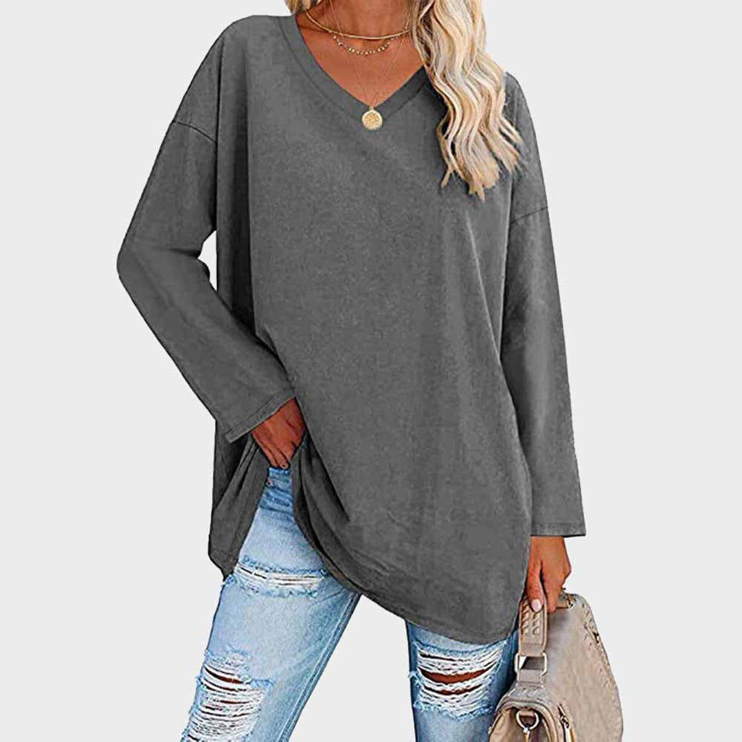 Caterina Oversized Tunic Top | V-Neck High-Low Hem Tunic Top