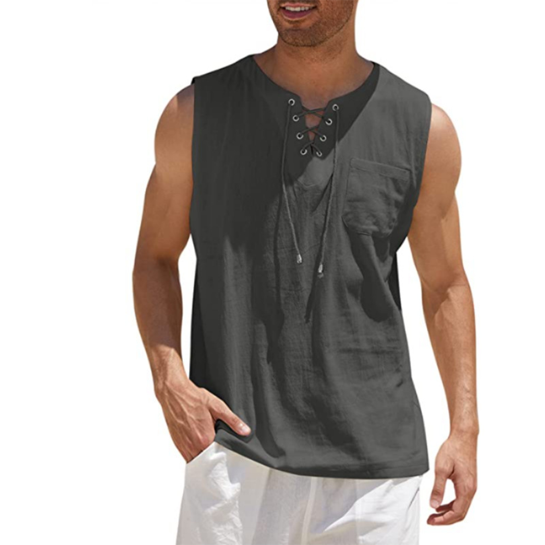 Men's tank top – Loose fit – Breathable natural fibers – Front lacing