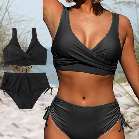 Women's swimsuit – Bikini set – Crossed top – High waist – Breathable fabric