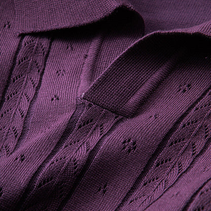 Perforated Ribbed Knit Polo Shirt for Men – Breathable & Comfortable