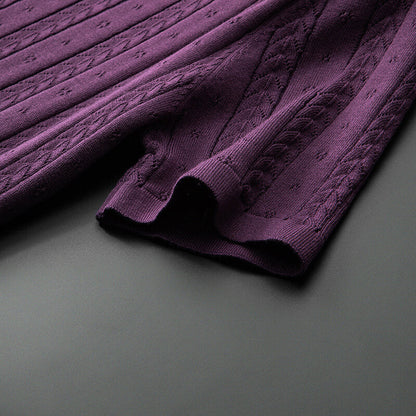 Perforated Ribbed Knit Polo Shirt for Men – Breathable & Comfortable