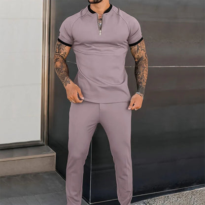 Two-piece set for men – Slim fit – Short sleeves – Zipped collar – Breathable fabric