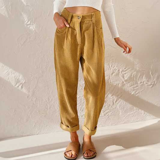 Women's trousers – Relaxed fit – High waist – Tapered leg – Pleated finish