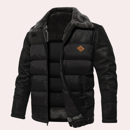 Men's Down Jacket - Distressed Faux Leather - Straight Fit - Hip Length