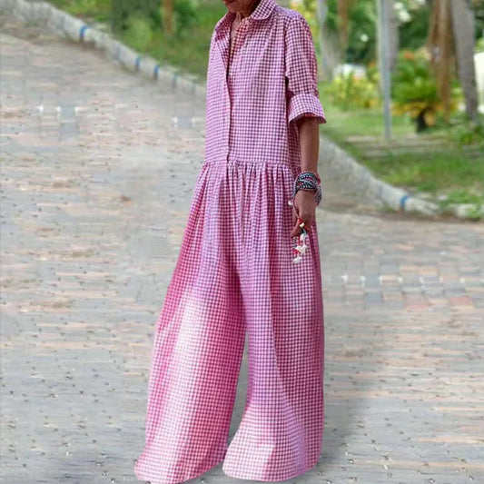 Jumpsuit woman – Relaxed fit – Wide legs – Buttoned – Soft cotton