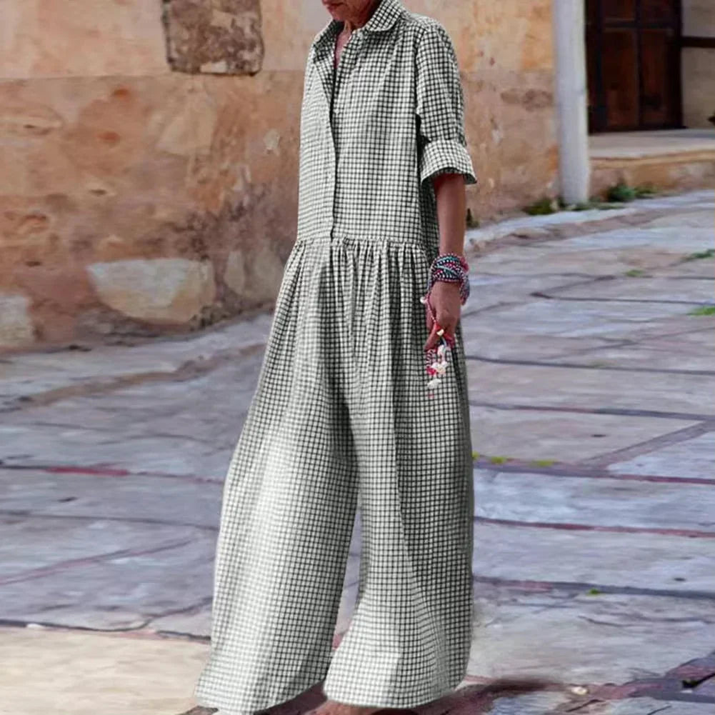 Jumpsuit woman – Relaxed fit – Wide legs – Buttoned – Soft cotton