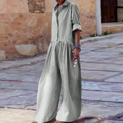 Jumpsuit woman – Relaxed fit – Wide legs – Buttoned – Soft cotton