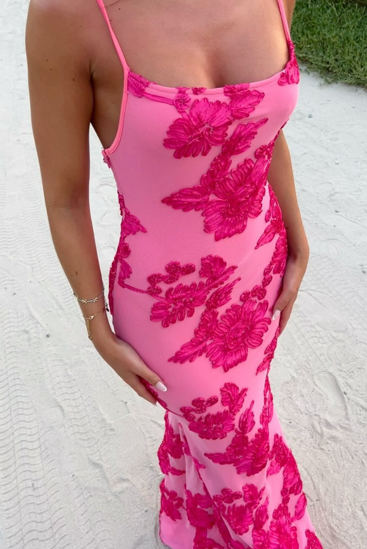 Robe longue femme – Coupe ajustée – Tissu élégant – Broderie – Nœuds aux épaules