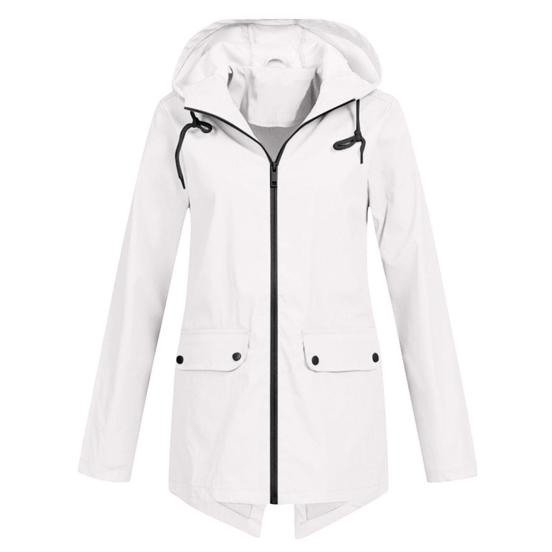 Veste imperméable femme – Coupe droite – Longueur mi-cuisse – Capuche ajustable