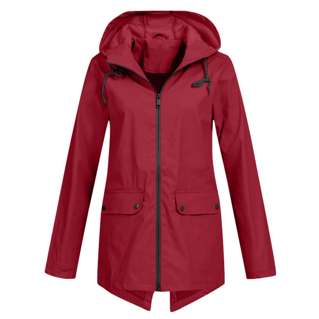 Veste imperméable femme – Coupe droite – Longueur mi-cuisse – Capuche ajustable