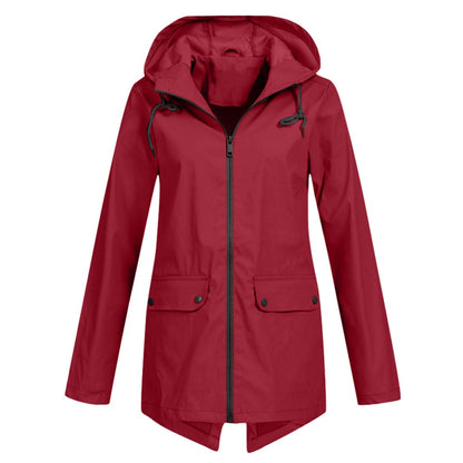 Veste imperméable femme – Coupe droite – Longueur mi-cuisse – Capuche ajustable