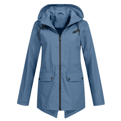 Veste imperméable femme – Coupe droite – Longueur mi-cuisse – Capuche ajustable