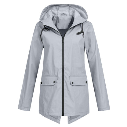 Veste imperméable femme – Coupe droite – Longueur mi-cuisse – Capuche ajustable
