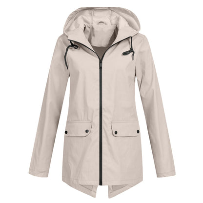 Veste imperméable femme – Coupe droite – Longueur mi-cuisse – Capuche ajustable