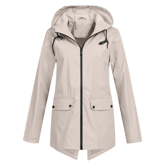 Veste imperméable femme – Coupe droite – Longueur mi-cuisse – Capuche ajustable