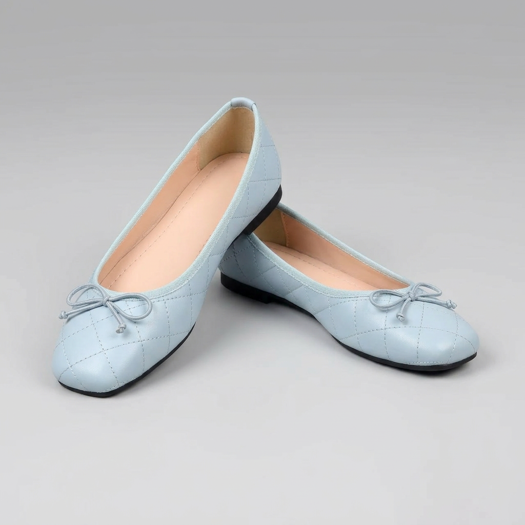 Quilted Bow-Detail Square Toe Ballet Flats for Women – Elegant & Comfortable