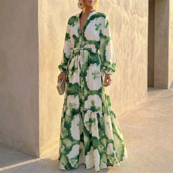 Long Sleeve V-Neck Maxi Dress for Women – Elegant Formal Style