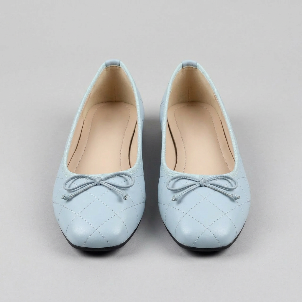 Quilted Bow-Detail Square Toe Ballet Flats for Women – Elegant & Comfortable