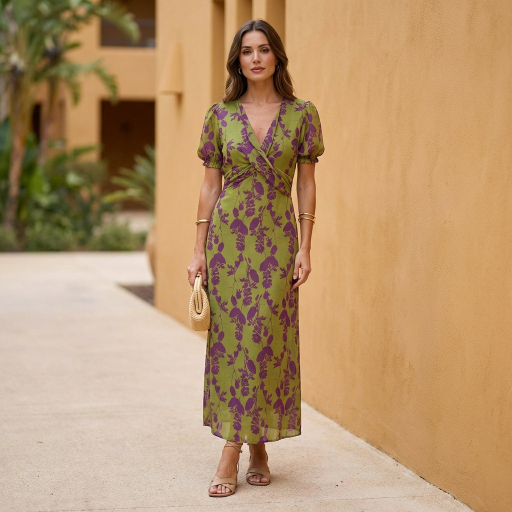 Wrap Front Floral Maxi Dress for Women – Flattering A-Line Fit