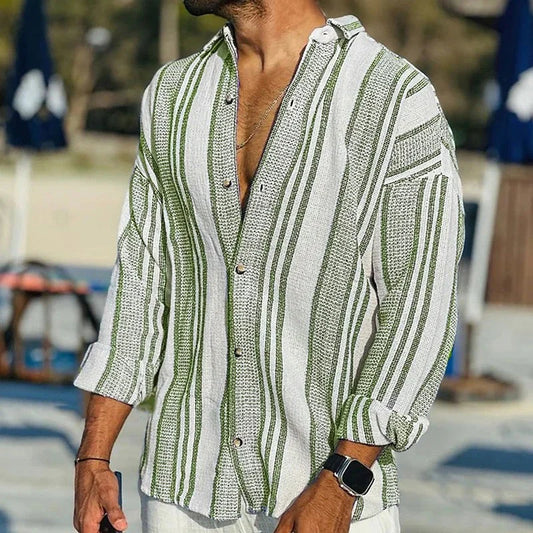 Men's long-sleeve shirt – Relaxed fit – Breathable fabric – Elegant stripes