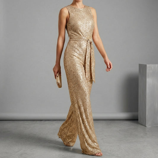 Sequined Belted Jumpsuit for Women – Party-Ready Glamour & Comfort