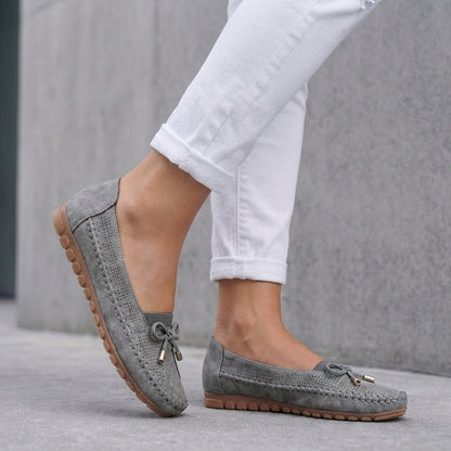 Bow Moccasin-Style Flat Loafers for Women – Breathable Comfort & Support