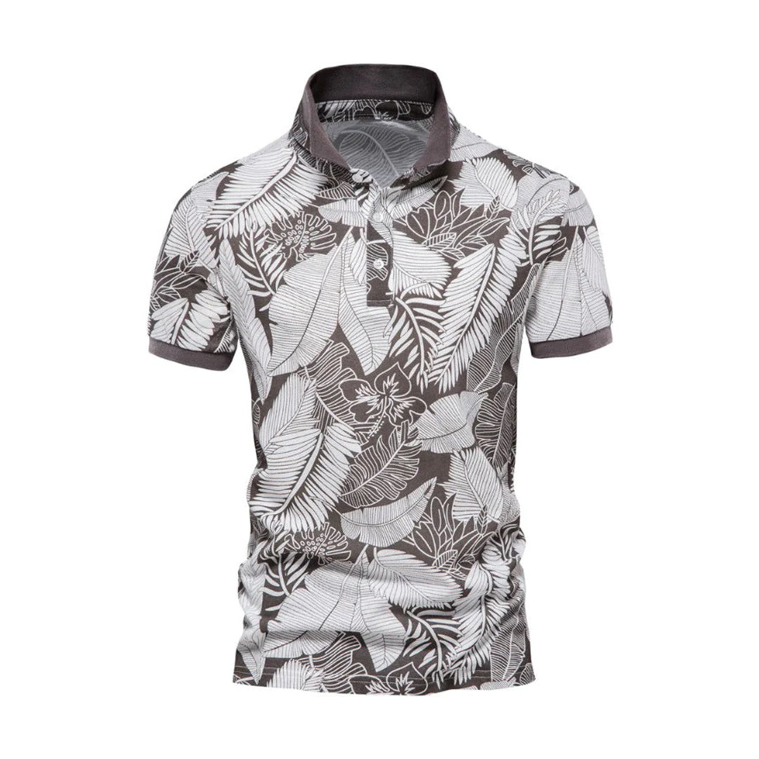 Men's polo – Slim fit – Breathable fabric – Tropical print – Short sleeves