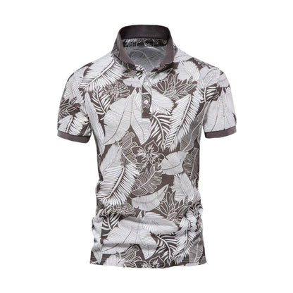 Men's polo – Slim fit – Breathable fabric – Tropical print – Short sleeves