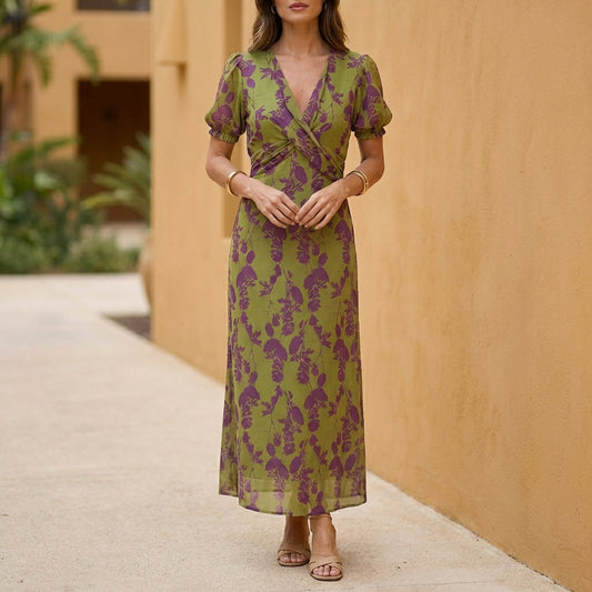 Wrap Front Floral Maxi Dress for Women – Flattering A-Line Fit