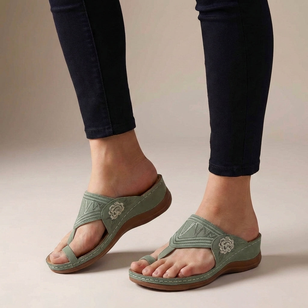 Embroidered Thong Wedge Sandals for Women – Orthopedic Comfort & Support
