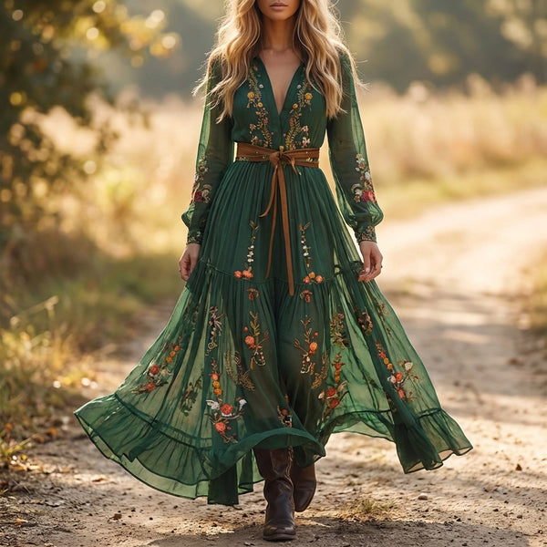 Embroidered Tiered Maxi Dress for Women – Bohemian Elegance & Comfort