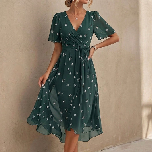 Floral Wrap Midi Dress for Women – Flattering & Elegant