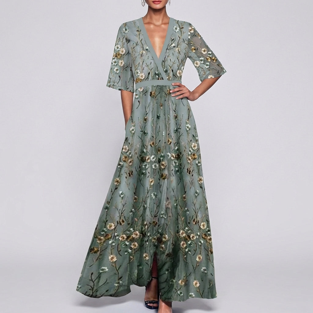 A-Line Wrap Maxi Dress for Women – Elegant Evening Style