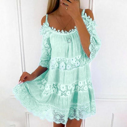 Women's dress off-the-shoulder – Fluid cut – Breathable fabric – Refined lace