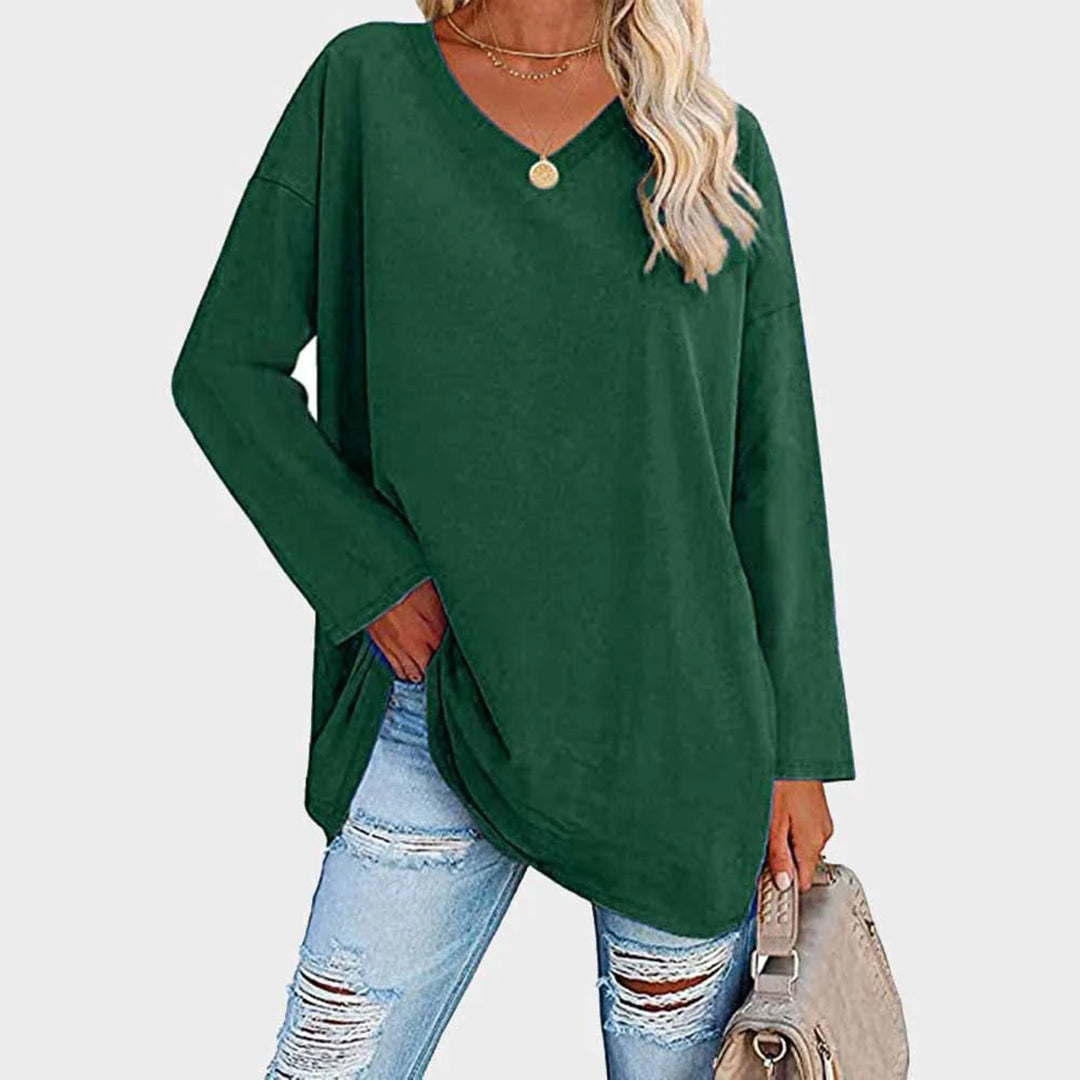 Caterina Oversized Tunic Top | V-Neck High-Low Hem Tunic Top