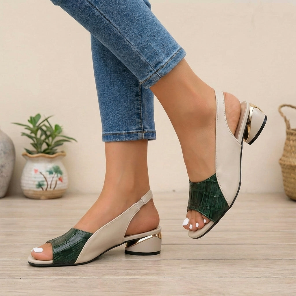 Embossed Slingback Block Heel Sandals for Women – Everyday Style & Comfort