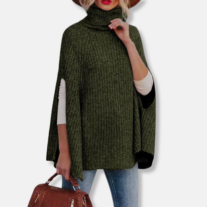 Harriet Wool Turtleneck Cape Sweater | Loose Fit Ribbed Sweater