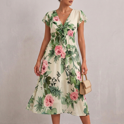 Floral Flutter Sleeve Midi Dress for Women – Flattering & Comfortable Fit