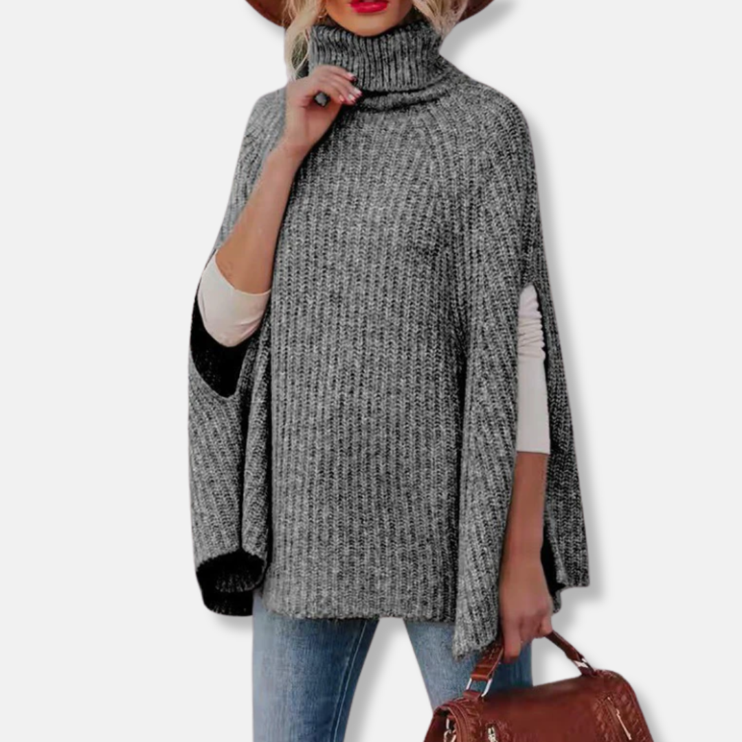 Harriet Wool Turtleneck Cape Sweater | Loose Fit Ribbed Sweater