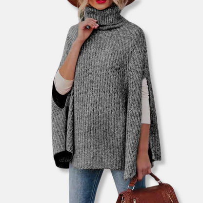 Harriet Wool Turtleneck Cape Sweater | Loose Fit Ribbed Sweater