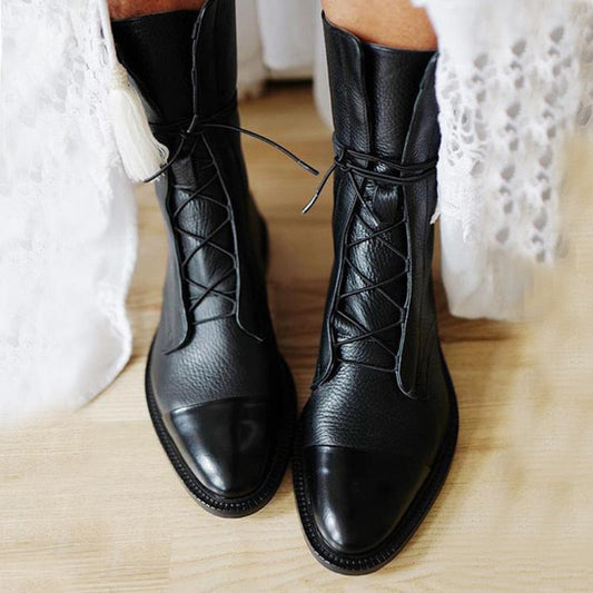 Elena Leather Lace-Up Ankle Boots | Cap Toe Casual Ankle Boots