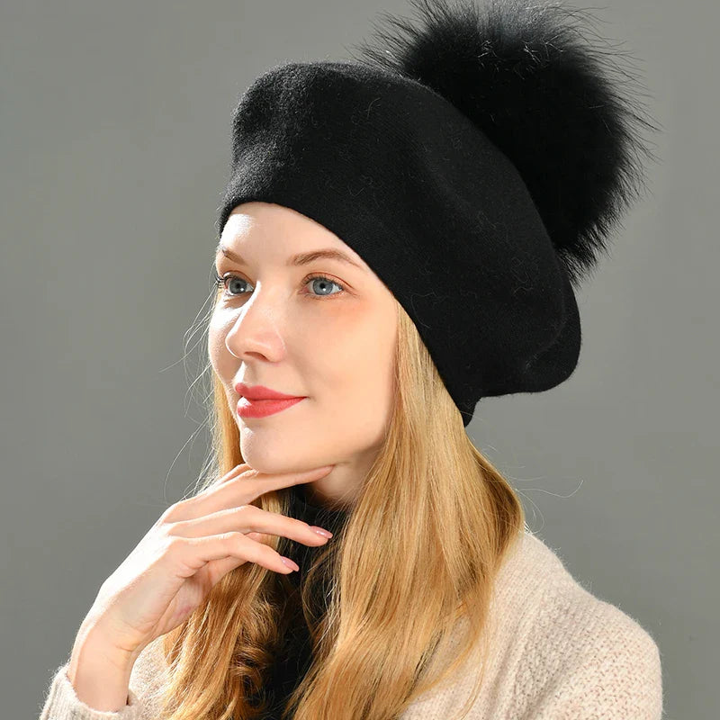 Aurora Slouchy Fit Beret | Pom-Pom Accent Solid Beret