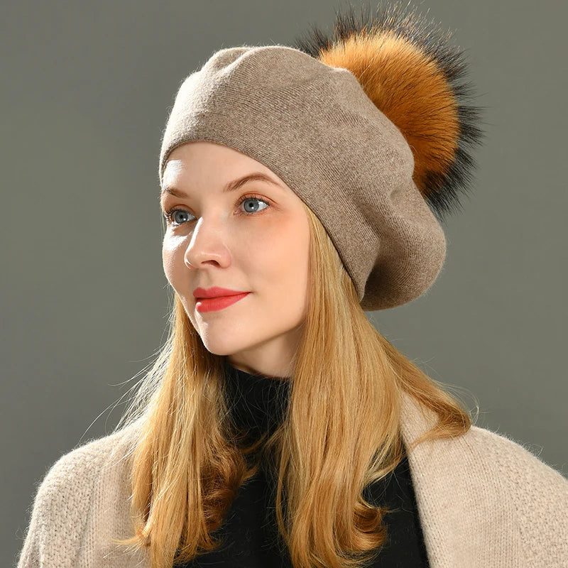 Aurora Slouchy Fit Beret | Pom-Pom Accent Solid Beret