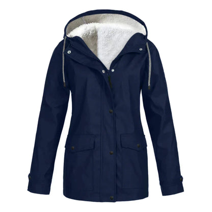 Veste imperméable femme – Coupe droite – Doublure chaude – Capuche ajustable – Mi-longue